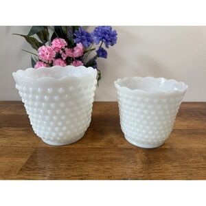 Vintage Milk Glass Hobnail Vases Wedding Centerpiece‎ Planter Scalloped White